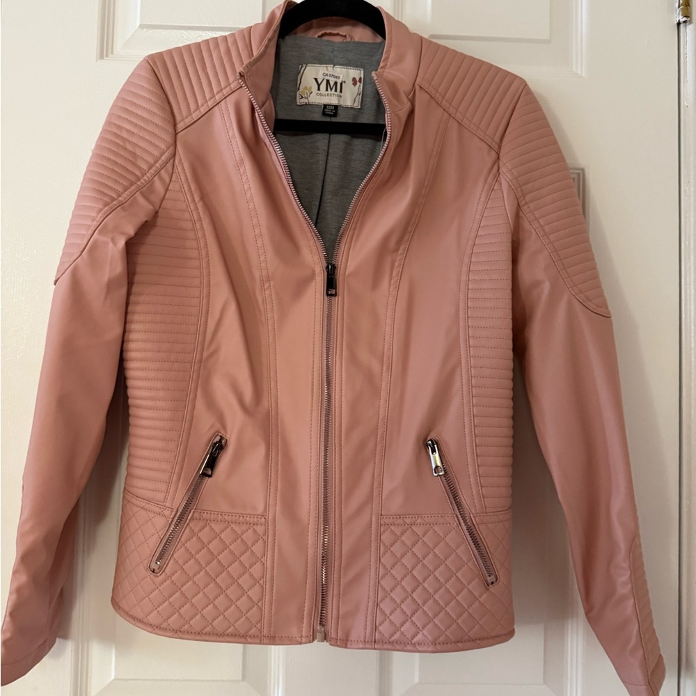YMI Women's Blush Quilted PU Leather Jacket